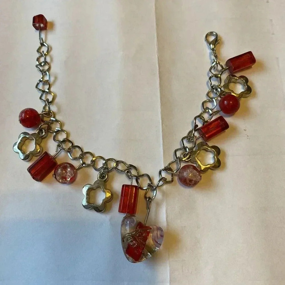 My Style Pink Murano Adjustable Bracelet 8” Silver Plated Heart Shape Charm - Picture 8 of 8